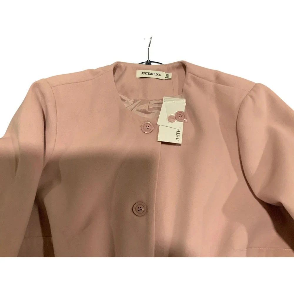 JustFab Womens Pink Faux Wool Coat Removable Faux Fur Cuffs Plus Size 2X New - Picture 2 of 3